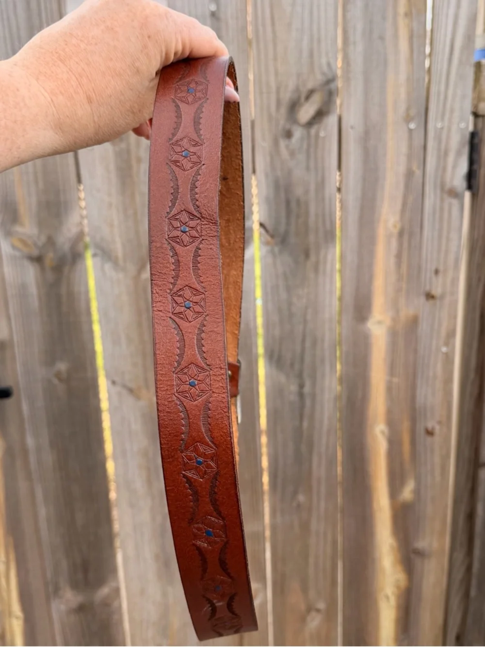 Vintage Embossed Brown Leather Belt Size 32